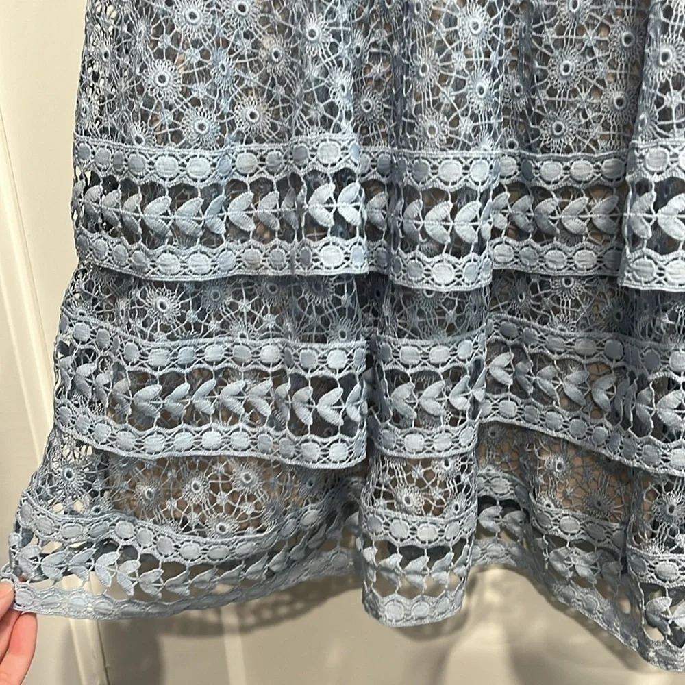 Express Baby Blue Tiered Ruffle Lace Sleeveless Dress EUC